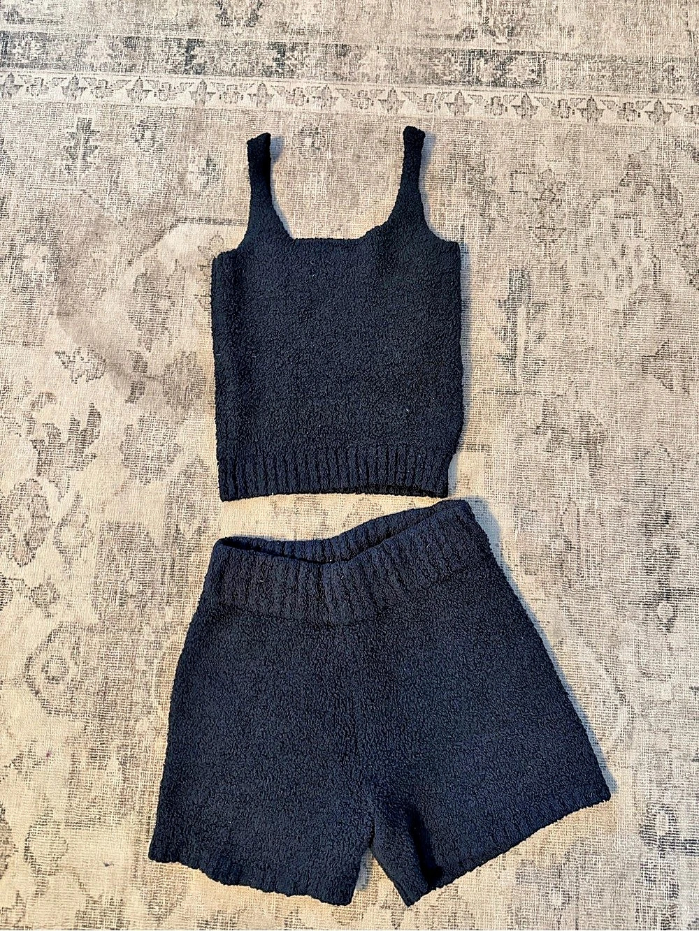 SKIMS Cozy Knit Tank and Shorts Set Black Small/Medium